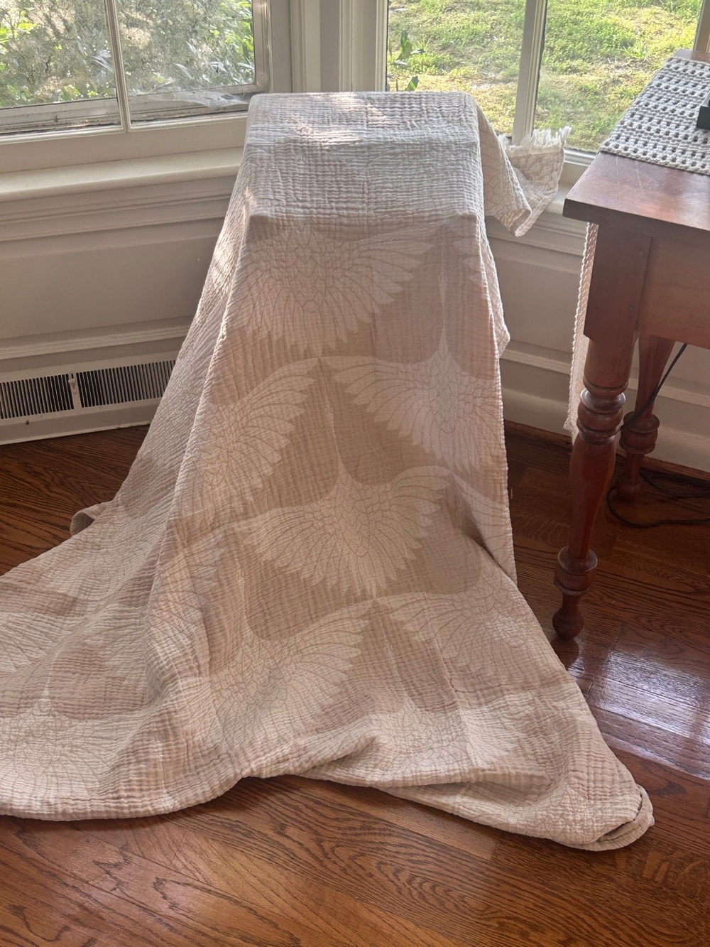 Modern Birds in Flight Crane Tan Cream Woven Organic Cotton Throw Size 55 x 75